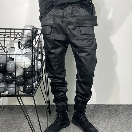 Men Casual Wax Denim Jeans Cotton Gothic Men's Clothing Coated Autumn Straight Solid Black Jeans Pants