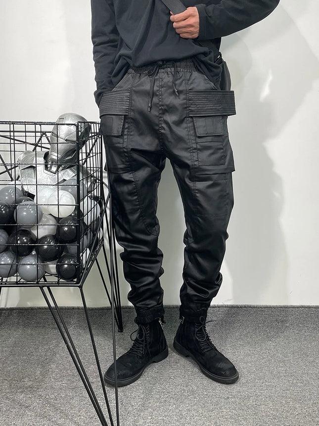 Men Casual Wax Denim Jeans Cotton Gothic Men's Clothing Coated Autumn Straight Solid Black Jeans Pants