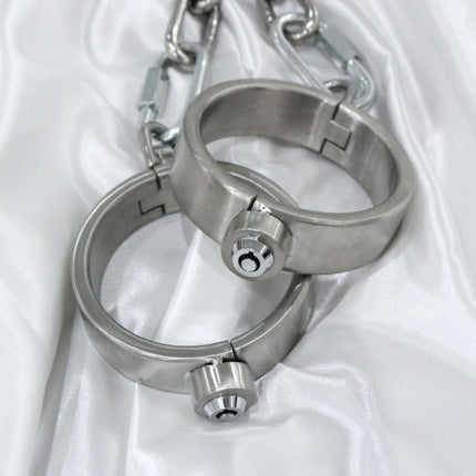 Stainless Steel Press Lock Neck Collar Handcuffs Anklecuffs Restraints Slave SM Lockable Cuff Set Sex Toys for Women Man Couples