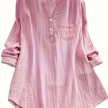 Plus Size 1XL-5XL Women's Casual Lapel Shirt Solid Color Long Sleeved Shirt Fashion Button Up Shirt