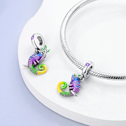 925 Sterling Silver Charms Beads Cute Fire Dragon Shaped Chameleon Charms Fit Original Pendants Bracelet DIY Women Jewelry Gift