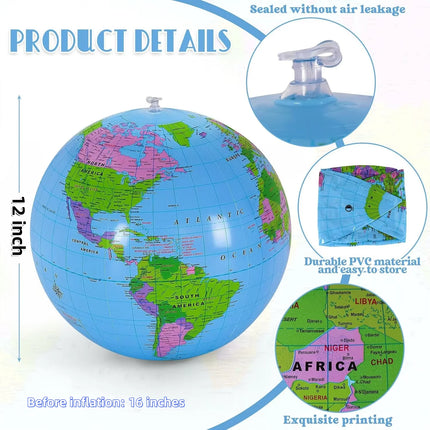 1/2/4 PCS Inflatable Globe Blow up World Globe Summer Outdoor PVC Beach Ball for Kids School Classroom Geography Party