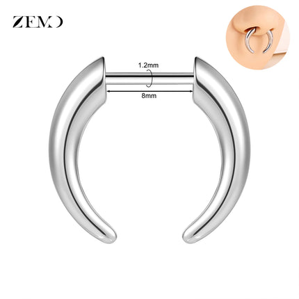 ZEMO 1 Piece 16G Horn Nose Ring Stainless Steel Threadless Septum Ring Spike Ox Horn Ear Helix Nostril Piercing Jewelry 8MM/10MM