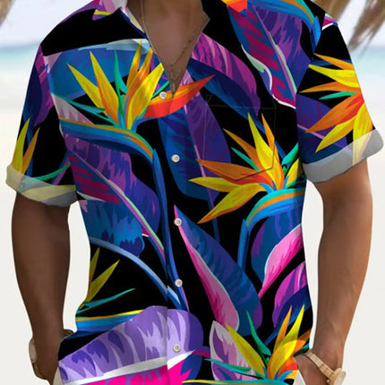New Hawaii Spring/Summer Fashion Leisure Street Walk Tourist Beach Printed Full Open Short Sleeve Button Shirt, Quick Shipping