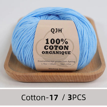 3PCS 100% Organic Cotton Yarn Machine Washable For Adult Baby Sweaters/Gloves/Scarves/Hats Etc. 50 gr (1.76 oz) 125 m (136 yrd)