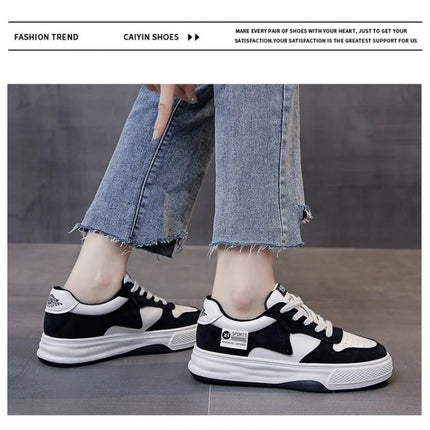 2025 New Black & White Geometric Low-Top Sneakers - Breathable Mesh Platform Shoes with Anti-Slip Sole