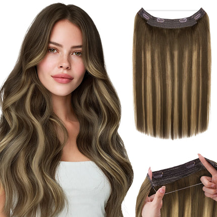 Wire in Hair Extensions Human Hair Straight Fish Line Natural Fusion Hair Extensions with Clips Weft Hair Extensions For Women