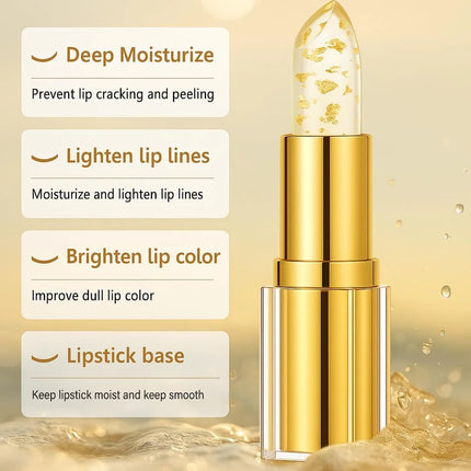 Gold Foil Lip Balm Color Changing  Moisturizes Brighten Lips Care Prevents Cracking Long Lasting No Fading Makeup Gloss