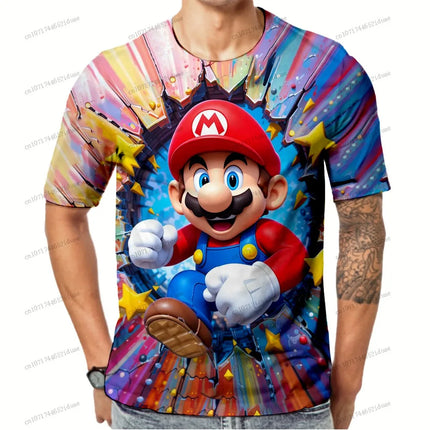 Super Mario Funny T Shirt 2026 Streetwear New Men's Clothing Anime Figure Gym Clothes Man Summer 3D Print Quick Dry Oversize