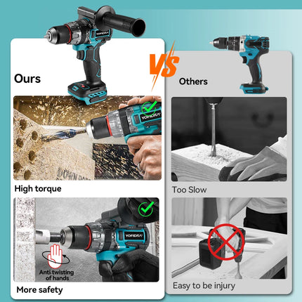 YOFIDRA 13MM 700N.m Brushless Electric Impact Drill 20+3 Torque  Cordless Screwdriver DIY Power Tool For Makita 18V Battery Pin