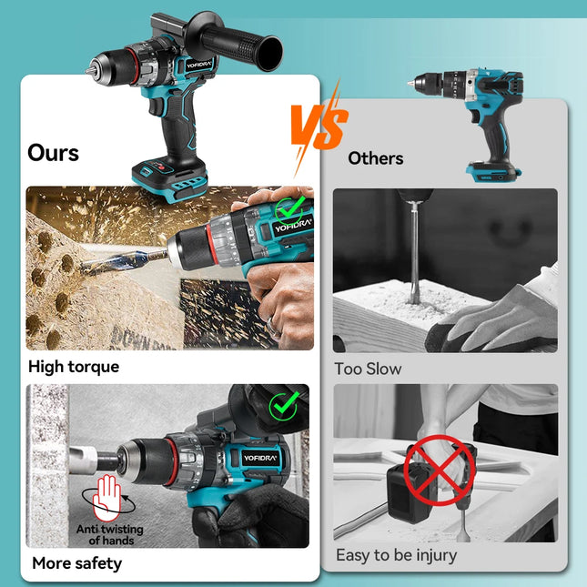 YOFIDRA 13MM 700N.m Brushless Electric Impact Drill 20+3 Torque  Cordless Screwdriver DIY Power Tool For Makita 18V Battery Pin