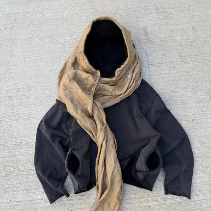 2026 new personalized niche ins style scarf splicing hooded sweater unisex street fashion retro old sweater