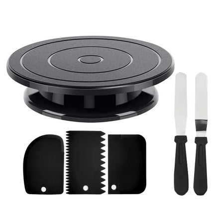 6PCS Cake Decorating Kit with Turntable, 2 Spatulas & 3 Scrapers | Icing Smoother, Frosting Tools, Baking Accessories tools