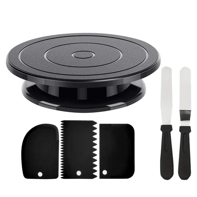 6PCS Cake Decorating Kit with Turntable, 2 Spatulas & 3 Scrapers | Icing Smoother, Frosting Tools, Baking Accessories tools