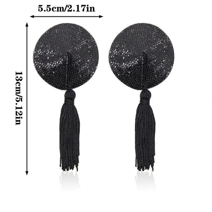1 Pair Tassel Sequins Round Nipple Stickers Women Sexy Bra Nipple Cover Self Adhesive Reusable Wear Bra Pasties Chest Stickers