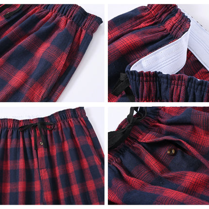 3Pcs Men's 100% Cotton Plaid Pajama Sleeping Pants, Long Plaid Print Sleepwear Pajama Pants with Elastic Waist Homewear