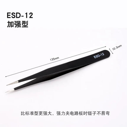 Anti Static Safety Esd Stainless Steel Precision Curved Tweezers  Electronic Laboratory Jewelry Crafts Maintenance Tools
