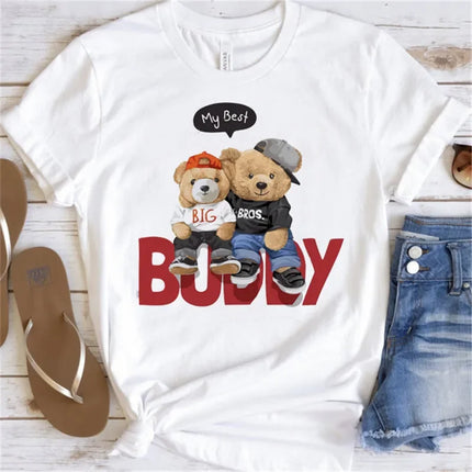 Women's Cute Bear Graphic T-shirt Short-Sleeved Clothes Women's Print T-shirt Summer 90s Fashion Style Women's Fashion T-shirt