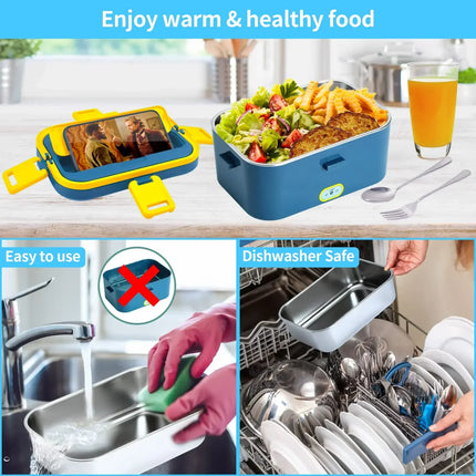1.8L Electric Lunch Box 60W Food Heated 12V-24V 2-In-1 Portable Food Warmer Heater for Car/Truck/Home Self in-car Heating Box