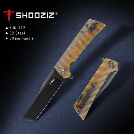 Shooziz Folding Pocket Knife,3.55" D2 Tanto Blade EDC Knife with Flipper ,Camp Tool Gift for Outdoor Men,XUN112
