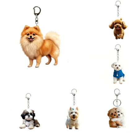 2D Flat Acrylic Dog Charms Keychains Cute Cartoon Puppy Bag Pendant Car Mirror Hanging Decor Festive Party Pet Lovers Gifts