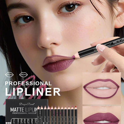 12 Color Nude Matte Lipstick Pencil Set Long-Lasting Waterproof High Pigment Wooden Lip Liner Makeup Tool for Lips