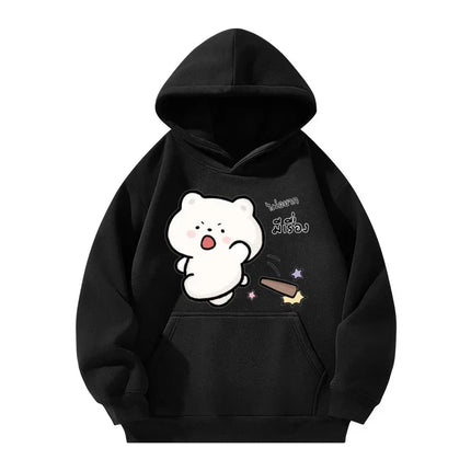 Yuanqi Cartoon Bear Is Quitting! Children's Hooded Sweatshirt, Sweet Autumn and Winter Top for Boys and Girls