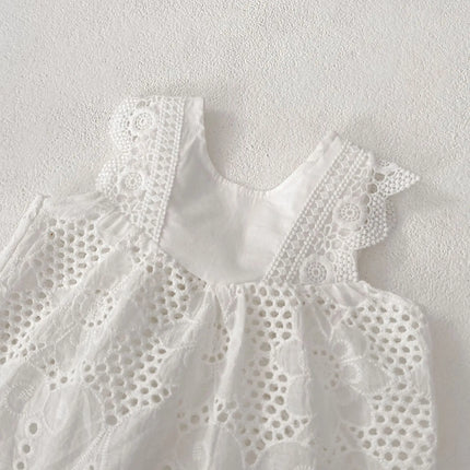 Summer Baby Girl Round Neck Sleeveless Lace Splicing Top+Clear Color Bag Pants 2-piece Set