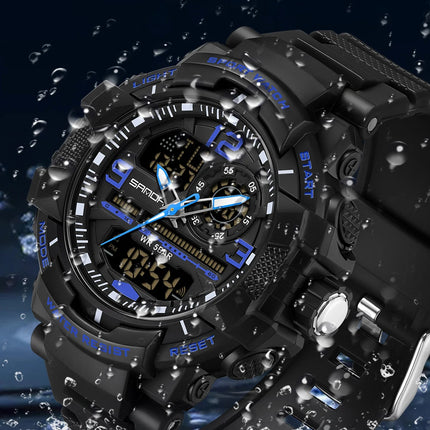 SANDA 6130 Dual Display Men Watches Waterproof Sport Watch Military Man Alarm Stopwatch Quartz Wristwatch Men LED Digital Clock