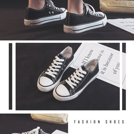 Flat Bottom Canvas Shoes Women's Versatile Low Cut Rubber Sole Pure Color Adult Slip-On Fashion Trendy White Sneakers