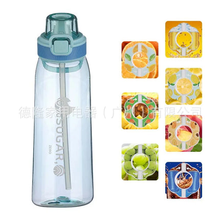 1pc 1000ml Air Flavored Water Bottle With 1pc Random Flavor Pods Sports Straw Cup Tritan For Outdoor Sports Fitness BPA Free