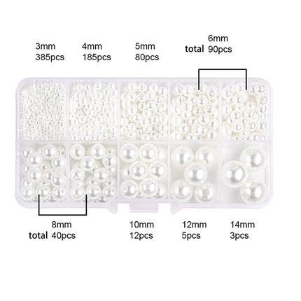 3-14mm Acrylic Imitation Pearl Beads 800pcs DIY Jewelry Making Kit for Necklace Bracelet Artware Decoration