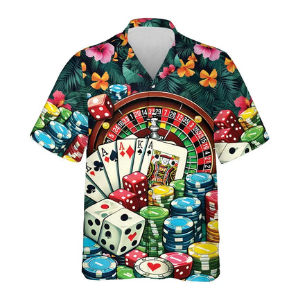 Summer Poker Casino Hawaiian Shirt Men Fashion 3d Printed Playing Card Button Down Shirt Women Lapel Short Sleeve Aloha Blouse