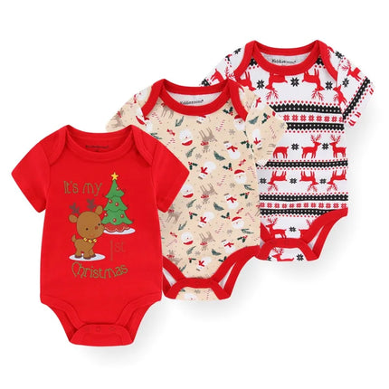 Unisex Cotton Newborn Baby Boy Clothes 3 Pieces Summer 0-12M Cartoon Baby Girl Clothes Print Bodysuits Short Sleeve Bebes