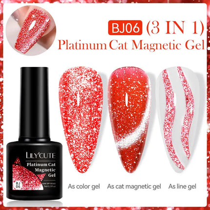 LILY’CUTE 7ml Ultra Shine Cat Eye Nail Polish Rainbow Laser Dual Beam Crystal Nail Gel Varnishes Soak Off Semi Permanent UV Gel