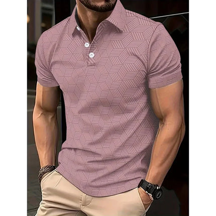 Men's summer polo shirt, black and white, polka dots, short sleeve, collar, casual, top, men's outdoor street polo shirt