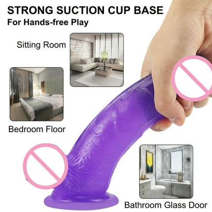 Woman Realistic Purple Anal Butt Plug Dildo Masturbator Soft Penis Beginner Dildo With Strong Suction Cup Anal Adult Sex Toys 18