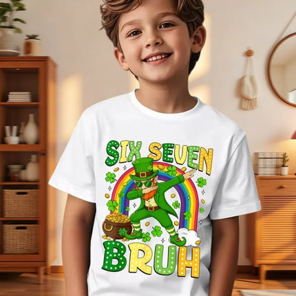 Six Seven Bruh 67 Meme Kids Clothes Happy St. Patrick's Day Girl Boy T-Shirt Children's Clover Irish Day Crew Neck Short Sleeves