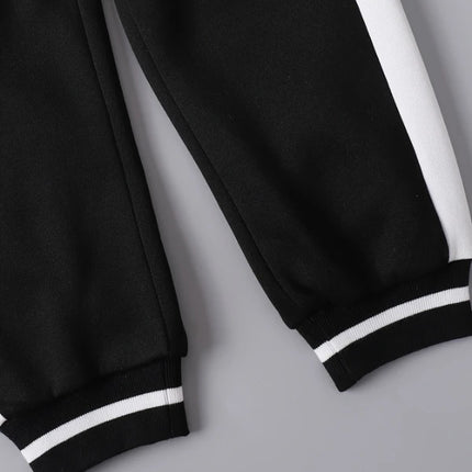 《Toddler 2-Piece Set: Black & White Letter "M" Hooded Baseball Jacket with Matching Pants, Fleece-Lined Kids Outfit》