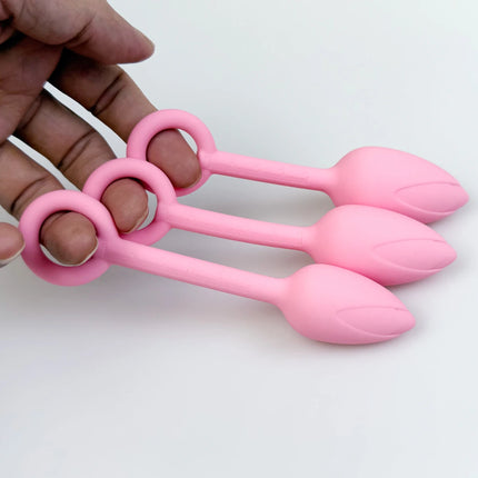 Pull ring flower bud anal plug Pink Butt plug Silicone Vagina Ball Size scale G-spot massage soft gel plug for anus adult sex to