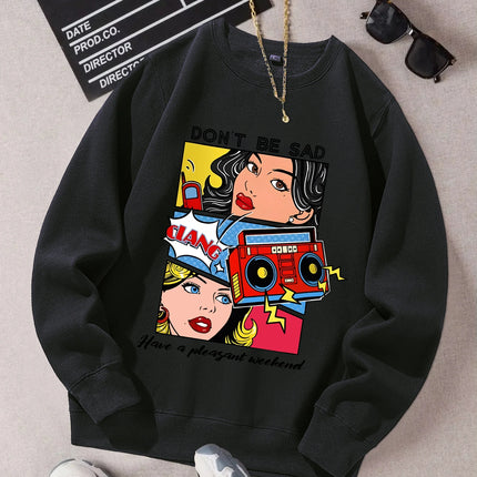 Cartoon Beauty Printing Sweatshirts For Womens Casual Comfortable Crewneck Hoodies Loose Fleece Warm Sportswear Clothes