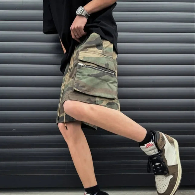 Loose Baggy Big Size Elastic Waist Wide Short Pants for Men Mens Cargo Shorts Camouflage Oversize with Draw String Camo Elegant