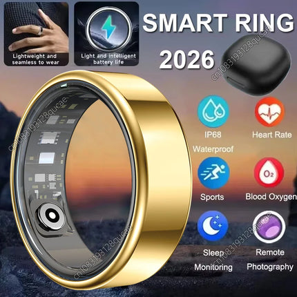 2026 New Smart Ring Heart Rate Blood Pressure Sleep Monitoring Motion Tracking IP68 Waterproof Men Women Smart Ring Holiday Gift