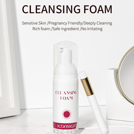 ICONSIGN 60ml Lash Shampoo Brush Kit Professional Lash Foam Cleanser Pump Design No Stimulation Eyelash Mousse Lash Glue Remover
