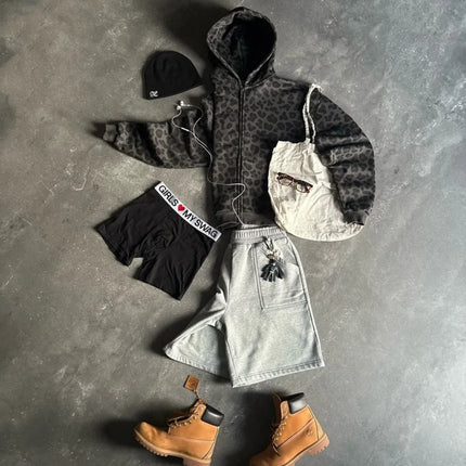 2026 New Arrival Women Y2K Dark Leopard Print Zip Up Hoodie Oversized Vintage High Street Hooded Sweatshirt