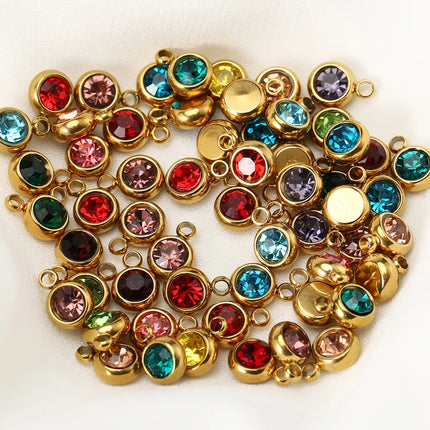20pcs/lot 6mm Crystal Stainless Steel Rhinestone Charms Birthstone Pendants for Jewelry Making DIY Necklace Bracelet Accessories