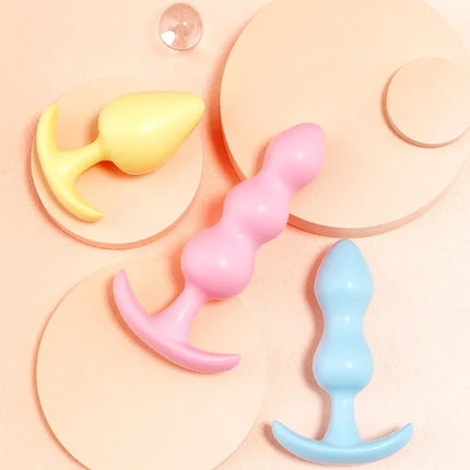 3pc/Set Silicone Butt Plug Ease-in -Anal Plugs Training Set Expandable Beginner Anales Beads Beginner Soft Silicone Anal Plugs