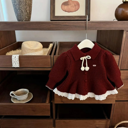 Knitted New Year's Sweater 2026 New Style Little Fragrant Girl Baby Sweet Princess Skirt Knitted Sweater