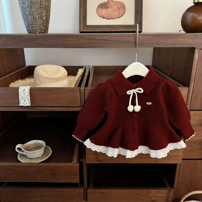 Knitted New Year's Sweater 2026 New Style Little Fragrant Girl Baby Sweet Princess Skirt Knitted Sweater