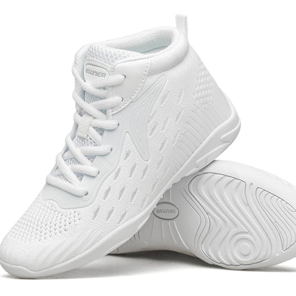 BAXINIER Girls White High Top Cheerleading Shoes Lightweight Youth Cheer Competition Sneakers kids Training Dance Tennis Shoes